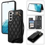 Per Samsung Galaxy S22+ 5G Rhombic Dual Buckle Card Slots Custodia per telefono con cordino (nero)