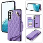 Per Samsung Galaxy S22+ 5G Rhombic Dual Buckle Card Slots Custodia per telefono con cordino (viola)