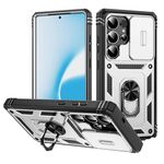 Per Samsung Galaxy S25 Ultra 5G Custodia per telefono ibrida in TPU con supporto scorrevole Camshield con supporto (bianco+nero)