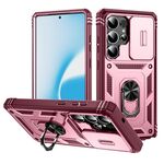 Per Samsung Galaxy S25 Ultra 5G Custodia per telefono ibrida in TPU con supporto scorrevole Camshield per PC (rosa + rosso rosa)