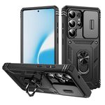 Per Samsung Galaxy S25 Ultra 5G Custodia per telefono ibrida in TPU con supporto scorrevole Camshield con supporto (nero)
