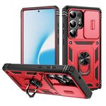 Per Samsung Galaxy S25 Ultra 5G Custodia per telefono ibrida in TPU con supporto scorrevole Camshield con supporto (rosso+nero)