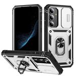 Per Samsung Galaxy S25+ 5G Custodia per telefono ibrida in TPU con supporto scorrevole Camshield con supporto (bianco+nero)