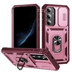Per Samsung Galaxy S25+ 5G Custodia per telefono ibrida in TPU con supporto scorrevole Camshield (rosa + rosso rosa)