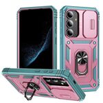 Per Samsung Galaxy S25+ 5G Custodia per telefono ibrida in TPU con supporto scorrevole Camshield (rosa+verde)