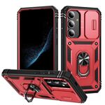 Per Samsung Galaxy S25+ 5G Custodia per telefono ibrida in TPU con supporto scorrevole Camshield con supporto (rosso+nero)