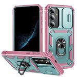 Per Samsung Galaxy S25+ 5G Custodia per telefono ibrida in TPU con supporto scorrevole Camshield (verde+rosa)