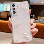 Per Samsung Galaxy S25+ 5G Custodia per telefono in TPU epossidico con fiocco di perle e glitter (tre nodi)