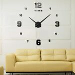 Camera da letto Decorazione della casa Numero a specchio Senza cornice Grande adesivo da parete 3D fai da te Orologio muto, Dimensioni: 100 * 100 cm (nero)