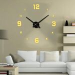 Camera da letto Decorazione della casa Numero a specchio Senza cornice Grande adesivo da parete 3D fai da te Orologio muto, Dimensioni: 100 * 100 cm (Oro)