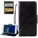 Per Asus Zenfone 3 Max / ZC520TL Farfalle Amore fiori Embossing Cassa orizzontale flip in pelle con supporto e carte Slot & Portafoglio e cordino (nero)