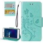Per Asus Zenfone 3 max / zc520tl farfalle Amore fiori goffratura custodia orizzontale flip custodia in pelle con supporto e carte slot e portafoglio e cordino (verde)