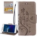 Per Asus Zenfone 3 Max / ZC520TL Farfalle Amore fiori Embossing Cassa orizzontale in pelle flip con supporto e carte Slot & Portafoglio e cordino (grigio)