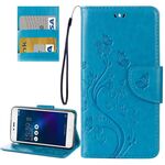 Per Asus Zenfone 3 Max / ZC520TL Farfalle Amore fiori Embossing Cassa orizzontale in pelle flip con supporto e carte Slot & Portafoglio e cordino (blu)