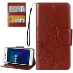 Per Asus Zenfone 3 Max / ZC520TL Farfalle Amore fiori Embossing Cassa orizzontale in pelle flip con supporto e carte Slot & Portafoglio e cordino (marrone)