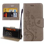 Per Sony Xperia XZ Butterflies Love Flowers Custodia in pelle con goffratura orizzontale con supporto e slot per schede, portafoglio e cordino (grigio)