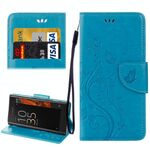 Per Sony Xperia XZ Butterflies Love Flowers Custodia in pelle con goffratura orizzontale con supporto e slot per schede, portafoglio e cordino (blu)