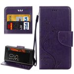 Per Sony Xperia XZ Butterflies Love Flowers Custodia in pelle con goffratura orizzontale con supporto e slot per schede, portafoglio e cordino (viola)