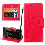 Per Sony Xperia XZ Butterflies Love Flowers Custodia in pelle con goffratura orizzontale con supporto e slot per schede, portafoglio e cordino (rosso)