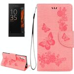 Per Sony Xperia XZ Power Butterflies Custodia in pelle con goffratura orizzontale in rilievo con supporto e slot per schede e portafoglio e cordino (rosa)
