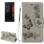 Per il caso di Sony Xperia XZ Potenza Farfalle goffratura Ribaltamento orizzontale in pelle con Holder & fessure per carta e portafoglio e cordino (grigio)