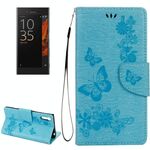 Per Sony Xperia XZ Power Butterflies Custodia in pelle con goffratura orizzontale in rilievo con supporto e slot per schede e portafoglio e cordino (blu)
