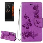 Per Sony Xperia XZ Power Butterflies Custodia in pelle a ribaltamento orizzontale con goffratura con supporto e slot per schede, portafoglio e cordino (viola)