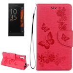 Per Sony Xperia XZ Power Butterflies Custodia in pelle con goffratura orizzontale con supporto e slot per schede e portafoglio e cordino (magenta)
