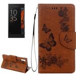 Per Sony Xperia XZ Power Butterflies Custodia in pelle con goffratura orizzontale con supporto e slot per schede, portafoglio e cordino (marrone)