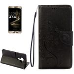 Per Asus ZenFone 3 / ZE552KL Custodia in pelle con motivo a fiori pressati con supporto, slot per schede e portafoglio (nero)
