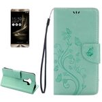 Per Asus ZenFone 3 / ZE552KL Custodia in pelle con motivo a fiori pressati con supporto, slot per schede e portafoglio (verde)