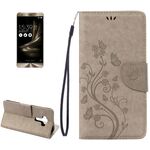 Per Asus ZenFone 3 / ZE552KL Custodia in pelle con motivo a fiori pressati con supporto, slot per schede e portafoglio (grigio)