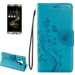 Per Asus ZenFone 3 / ZE552KL Custodia in pelle con motivo a fiori pressati con supporto, slot per schede e portafoglio (blu)