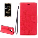 Per Asus ZenFone 3 / ZE552KL Custodia in pelle con motivo a fiori pressati con supporto, slot per schede e portafoglio (magenta)