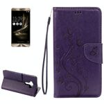 Per Asus ZenFone 3 / ZE552KL Custodia in pelle con motivo a fiori pressati con supporto, slot per schede e portafoglio (viola)