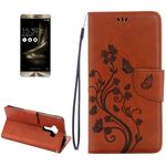 Per Asus ZenFone 3 / ZE552KL Custodia in pelle con motivo a fiori pressati con supporto, slot per schede e portafoglio (marrone)