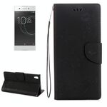 Per Sony Xperia XA1 Custodia in pelle a vibrazione orizzontale con motivo a farfalla a fiori pressati con supporto, slot per schede e portafoglio (nero)