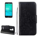 Per ASUS Zenfone Go ZB500KL Custodia in pelle a vibrazione orizzontale con motivo a fiori pressati con supporto, slot per schede e portafoglio (nero)