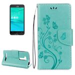 Per ASUS Zenfone Go ZB500KL Custodia in pelle a vibrazione orizzontale con motivo a fiori pressati con supporto, slot per schede e portafoglio (verde)