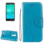 Per ASUS Zenfone Go ZB500KL Custodia in pelle a vibrazione orizzontale con motivo a fiori pressati con supporto, slot per schede e portafoglio (blu)