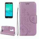 Per ASUS Zenfone Go ZB500KL Custodia in pelle orizzontale con motivo a fiori pressati con supporto e slot per schede e portafoglio (colore: viola chiaro)