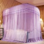 Zanzariera a pavimento in tubo di acciaio inossidabile a tre porte a forma di U, dimensioni: super spessa 32 mm 2,0 x 2,2 m (viola)