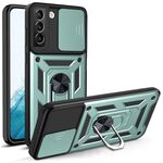 Per SAMAUNG GALAXY S22 + 5G Coperchio della fotocamera scorrevole Design TPU + custodia protettiva PC (verde scuro)