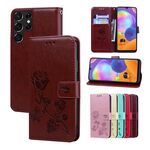 Per Samsung Galaxy S22 Ultra 5G Custodia in pelle con rilievo in rilievo (marrone)