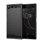 Per Sony Xperia XZ1 Custodia per cellulare in TPU spazzolato con struttura in fibra di carbonio (nera)