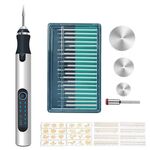 SNJ-3681 Mini smerigliatrice elettrica per lucidatura senza fili con penna per incisione, stile: argento + testa di molatura + lama da taglio + stencil per intaglio