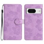 Per Google Pixel 8 Custodia per cellulare in pelle con motivo floreale in rilievo (viola)