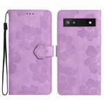 Per Google Pixel 7a Custodia per telefono in pelle con motivo floreale in rilievo (viola)