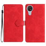 Per Nokia 6.2 / 7.2 Custodia in pelle con motivo floreale in rilievo (rosso)