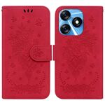 Per Tecno Spark 10 / Spark 10C Custodia per cellulare in pelle goffrata farfalla rosa (rossa)